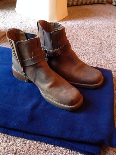Harley davidson men's riding boots: distressed brown half zipper (size 11.5)