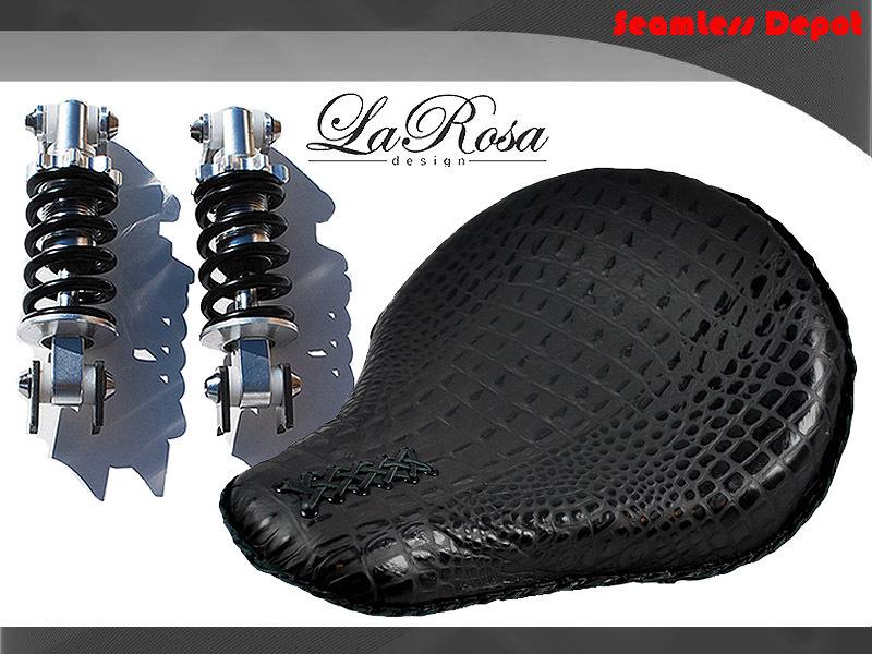 16" larosa alligator leather harley chopper bobber seat & mounting shocks kit 