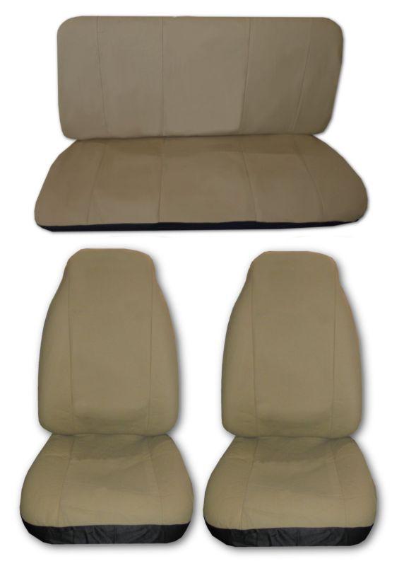 Solid tan lightweight synthetic leather high back car truck seat covers #3