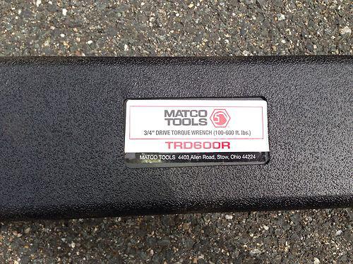 Matco tools trd600r torque wrench 3/4" 100-600 lbs torque