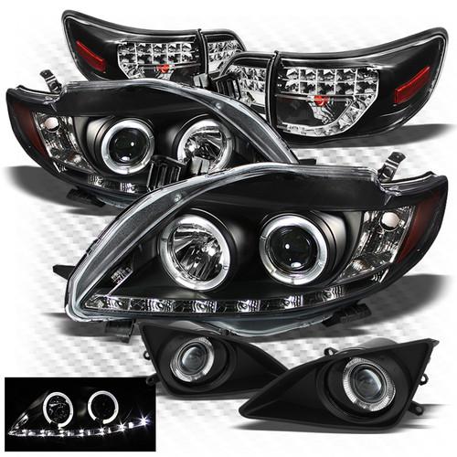 09-10 corolla black drl pro headlights + led tail lights + projector fog lights