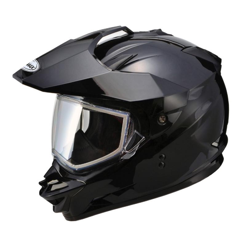 Gmax 2013 gm11s dual sport snow cycle helmet w/electric shield gloss black med.