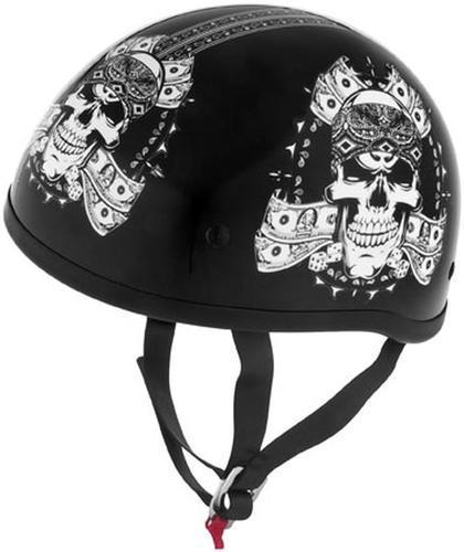 Skid lid original half-helmet w/lethal threat design,thug skull/black,small/sm