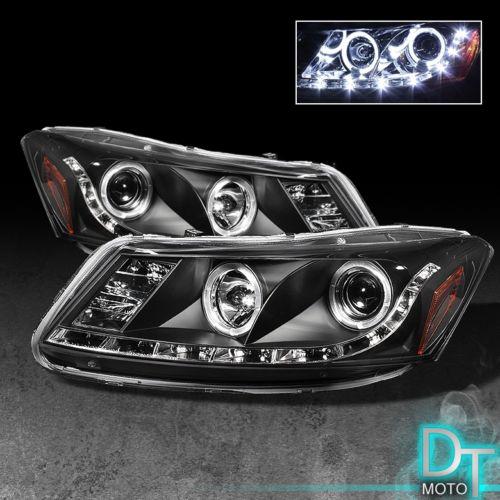 Black 08-12 accord 4dr halo projector headlights w/daytime led running lights