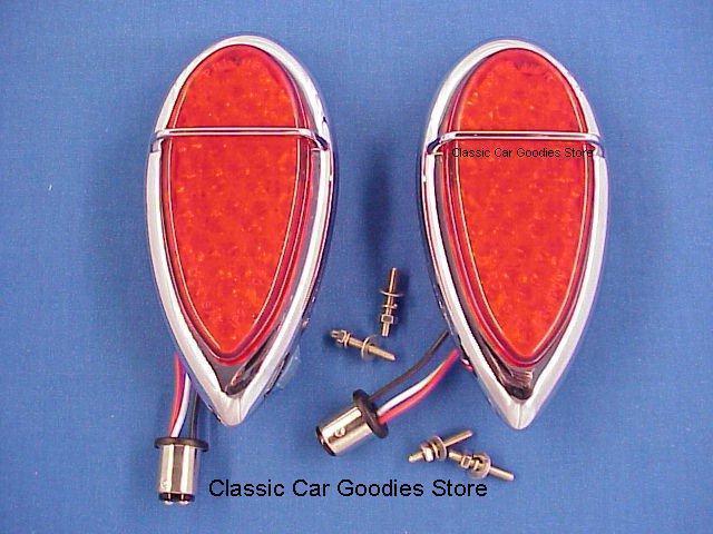 1938-1939 ford tail lights (2) "baby zephyr" led & chrome