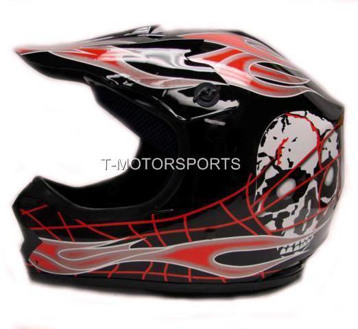 Youth black red skull flame off-road motocross motorcycle helmet atv ~m/medium