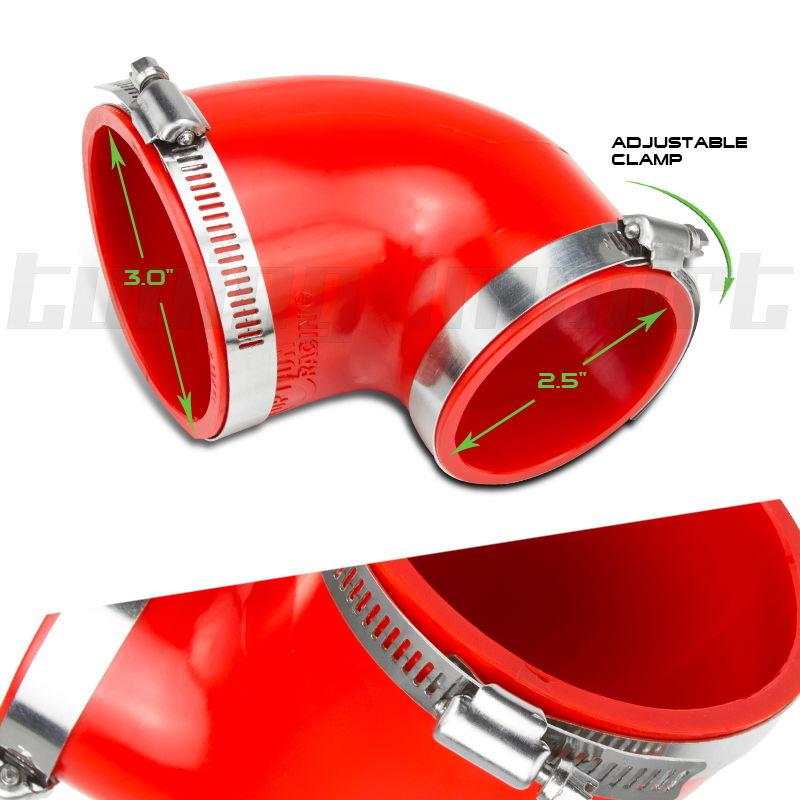 Red 2.5"- 3" 90 degree turbo silicone elbow pipe hose reducer honda del sol vtec