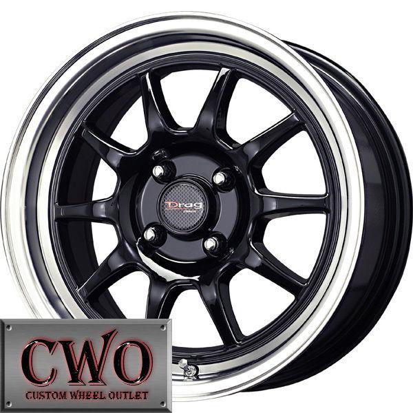 15 black drag dr-16 wheels rims 4x100 4 lug civic mini miata cobalt xb integra