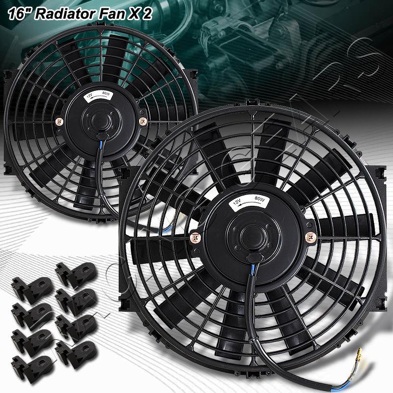 2x jdm 16" black 1500 cfm 2250 rpm electric cooling slim push pull radiator fan