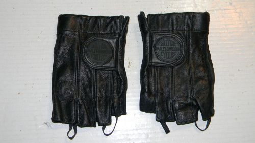 Harley davidson black leather fingerless gloves mens l