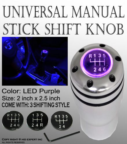 Icbeamer new manual car aluminum silver w/ purple led shift knob gear ol10389