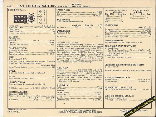 1971 checker motors 350 ci / 245 hp car &amp; taxi sun electronic spec sheet
