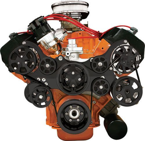 Billet specialties tru trac hemi,bb chrysler black front engine kit,alternator,+