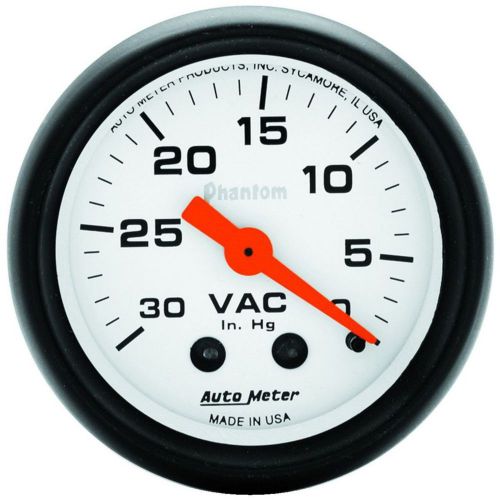 Autometer phantom mechanical vacuum gauge 2 1/16&#034; dia white face 5784
