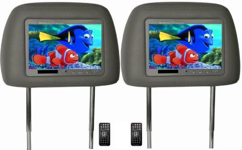 Pair 7&#034; car headrest pillow lcd monitors screens  gray tan color free ship!