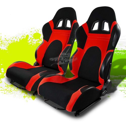 Black/red trim reclinable jdm sports racing seats+adjustable slider rails set