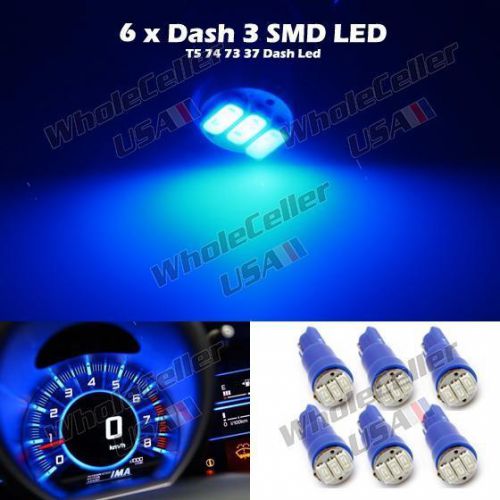 6x car t5 3-smd 3014 instrument gauge dashboard blue led bulbs light 37 73 74