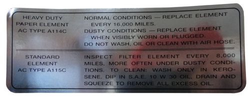 1962 oldsmobile f-85 air cleaner service instructions decal