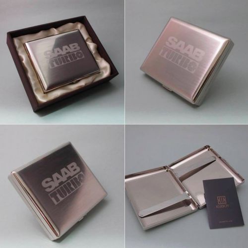 Exclusive saab turbo chromium steel cigarette case, laser engraving! mint in box