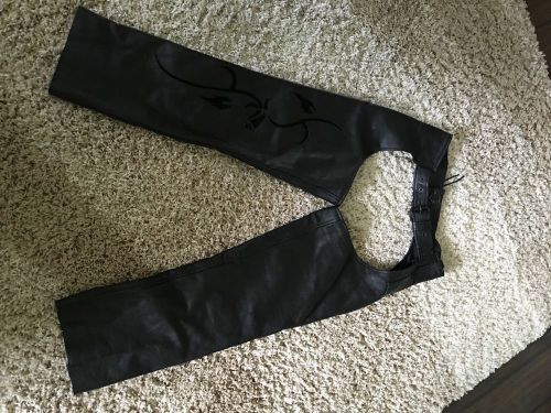 Jamin black leather lady chaps: never worn/ cut or hemmed ~ sz; m