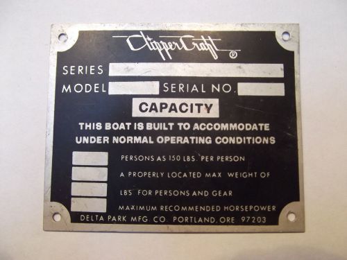 Clipper craft boat id plate blank replacement - dory cruiser vintage portland