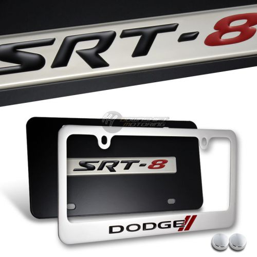 Dodge challenger srt-8 stainless steel license plate frame w/ caps -front &amp; back