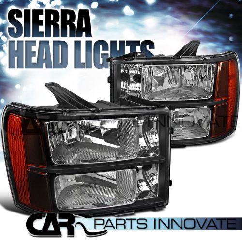 2007-2013 gmc sierra amber black replacement headlights headlamp left+right pair