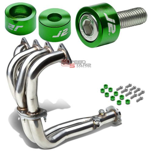 J2 for 94-01 db/dc exhaust manifold 4-2-1 race header+green washer cup bolts
