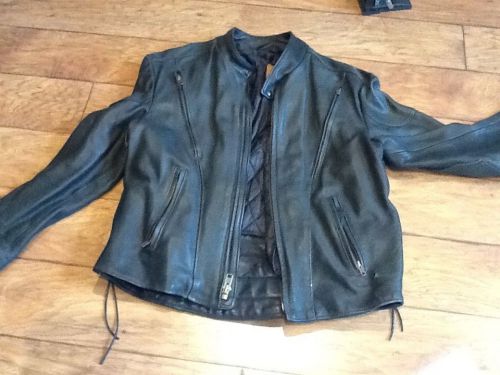 Kerr men&#039;s black leather motorcycle jacket with liner, size 44