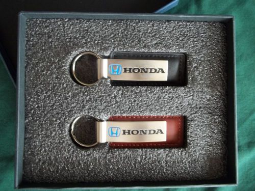 Pair of bell honda logo leather and brushed aluminum key fob key ring new