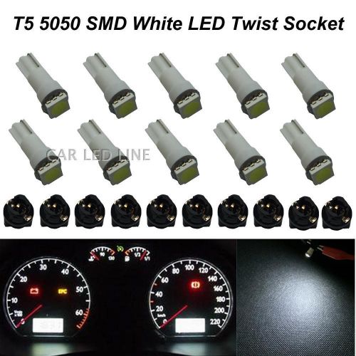 10pcs white t5 37 70 pc74 twist socket instrument cluster dash led light bulb