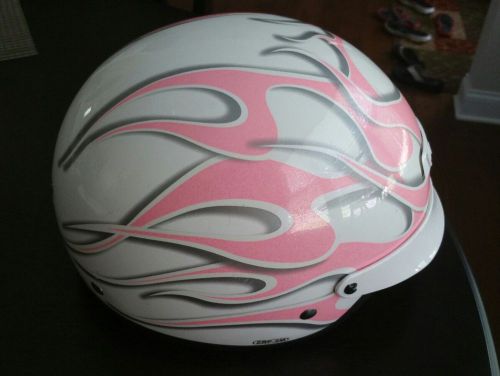 Z1r open face motorcycle helmet zrp-2m size large white women&#039;s pink flames hot