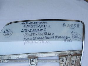 1967-68 mustang fastback car lite l/s clear door glass/frame/trim/channel run