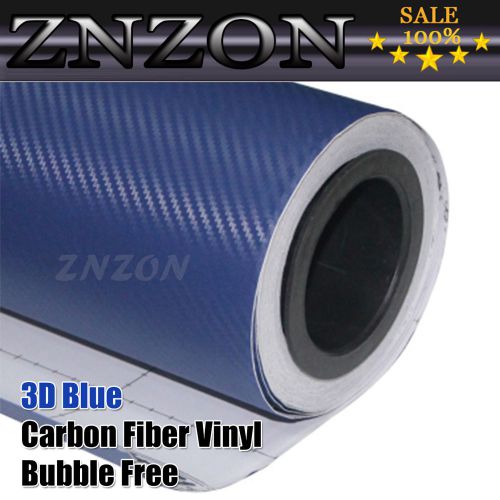 4&#034;x60&#034; 3d blue carbon fiber vinyl wrap car diy sticker air release bubble free