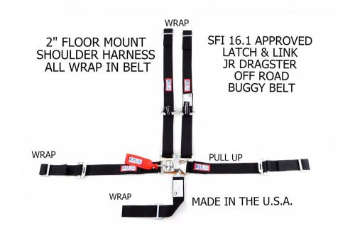 Rjs sfi 16.1 5pt latch &amp; link jr dragster floor mount 2&#034; wrap belt black 1006701