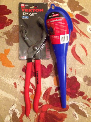 Tekton 12&#034; oil wrench pliers with flotool funnel oil change automotive