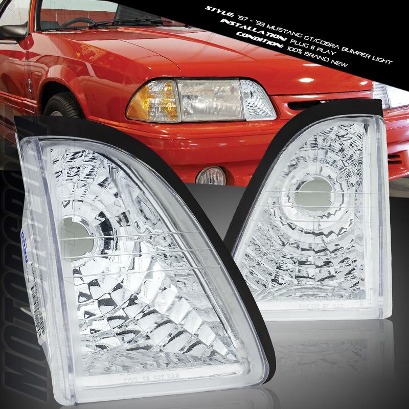 87-93 ford mustang euro chrome inner parking bumper lights lamp pair lh+rh