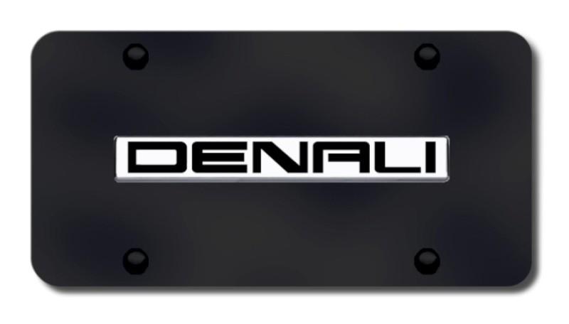 Gm denali name chrome on black license plate made in usa genuine