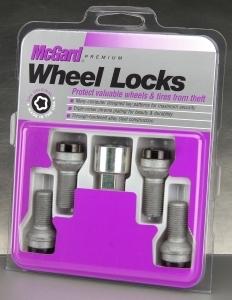 4 chrome/black bolt wheel locks/locking lug nuts & 1 key radius seat 17mm hex