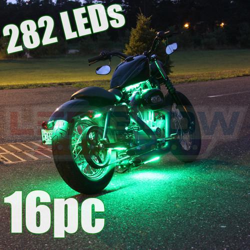 16pc green led motorcycle lighting light kit for harley davidson w 282 leds