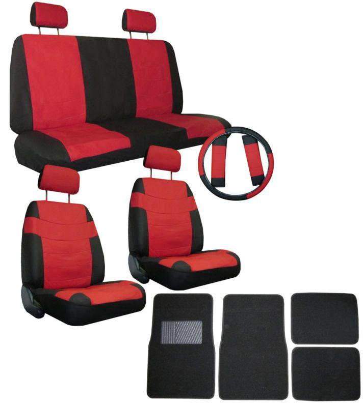 Red black superior synthetic leather seat covers w/ black floor mats & more #3