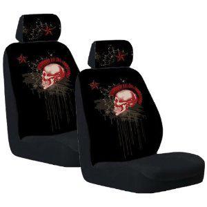Black "mohawk skull" yujean style your ride bucket seat covers-set of two