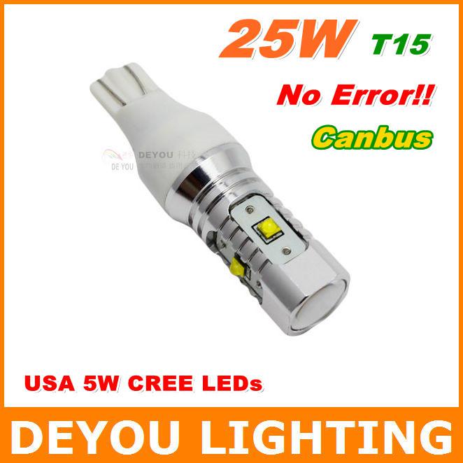 No error cree xbd 25w canbus t15 w16w led backup light car reversing light bulb