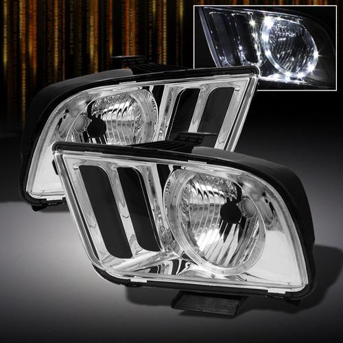 05-09 ford mustang clear crystal led headlights lights lamps pair left+right