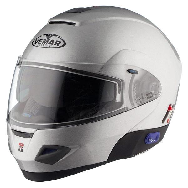 Vemar jiano bluetooth street motorcycle helmet gloss silver adult l lg large
