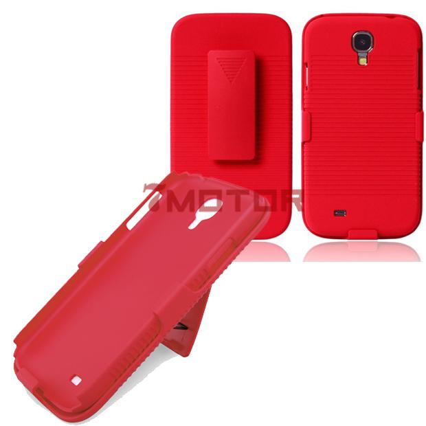 Samsung galaxy s s4 i9500 red phone shell belt clip holster case stand new cool