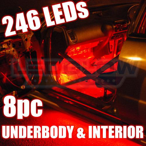 8pc red led under car underglow neon glow lights kit