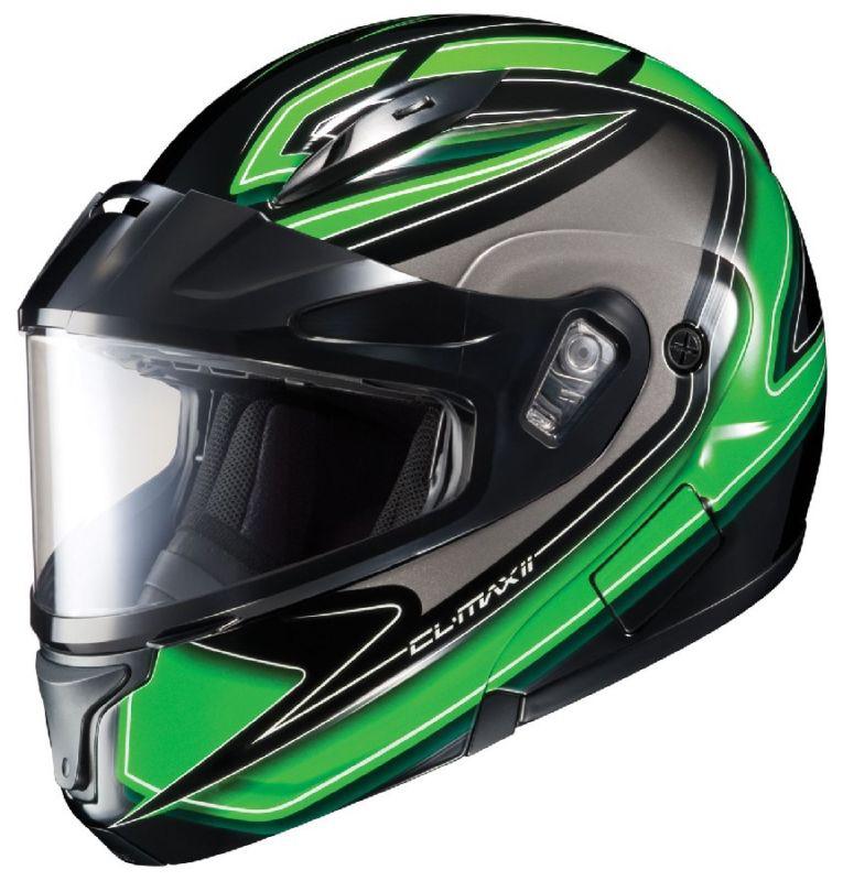 Hjc cl-max ii zader green xs dual lens snowmobile modular helmet