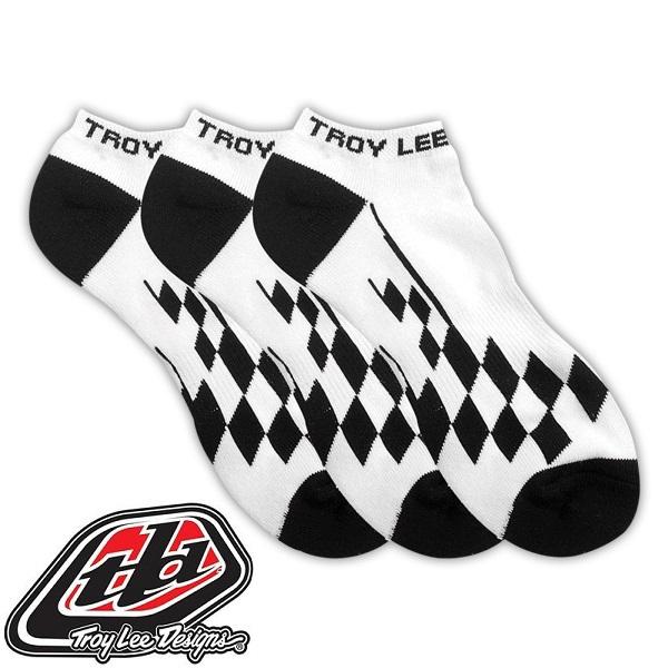 Troy lee designs tld ankle socks- white/black race checkers 3-pack- 2 sizes