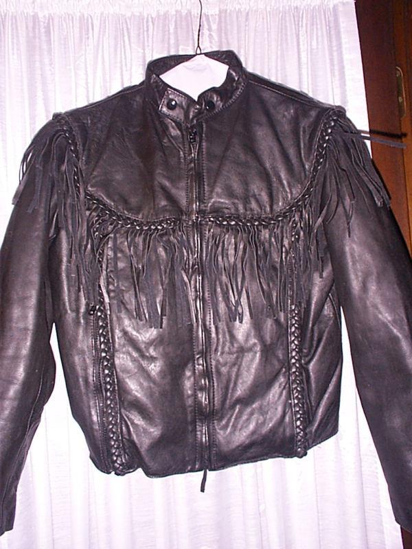 First geniune leather motorcycle jacket with fringe size 38 cafe style collar